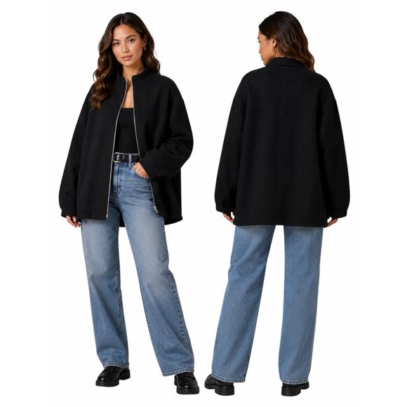 Zara Jackets & Blazers - Zara Monteco Wool Front Zip Oversized Bomber Jacket Black Size XS